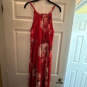 Le Château Floral Halter Dress – Orange & Pink – Petite Small – Made in Canada